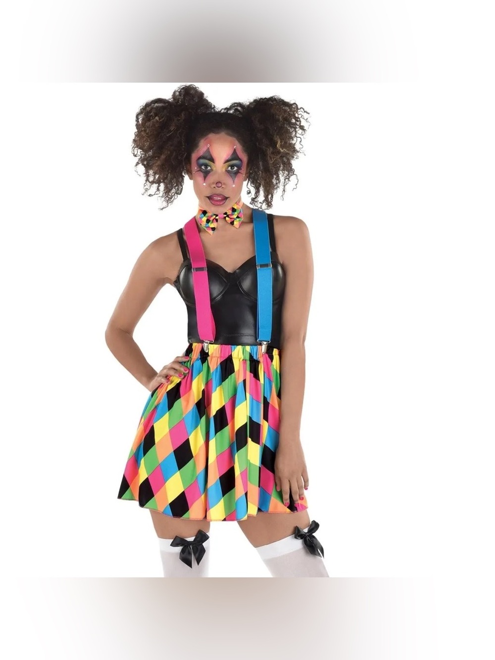 Clown Circus Skater Skirt with Suspender Set Neon Multi-Coloured Diamond 3pc